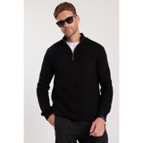 Tudors Erkek Slim Fit Dar Kesim Fermuarlı Dik Yaka Triko Kazak,Siyah Xl