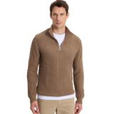 Tudors Erkek Slim Fit Dar Kesim Fermuarlı Koyu Vizon Dik Yaka Triko Kazak - 2XL
