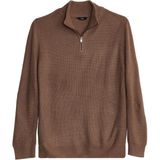Tudors Erkek Slim Fit Dar Kesim Fermuarlı Koyu Vizon Dik Yaka Triko Kazak