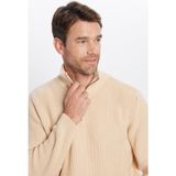 Tudors Erkek Slim Fit Dar Kesim Fermuarlı Krem Dik Yaka Triko Kazak - Bej
