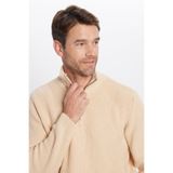 Tudors Erkek Slim Fit Dar Kesim Fermuarlı Krem Dik Yaka Triko Kazak,Bej L