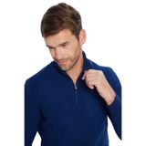 Tudors Erkek Slim Fit Dar Kesim Fermuarlı Lacivert Dik Yaka Triko Kazak,Sax Mavi M