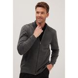 Tudors Erkek Slim Fit Dar Kesim Gri Dik Yaka Fermuarlı Düz Hırka - XL