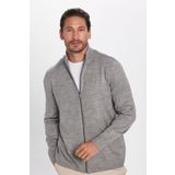 Tudors Erkek Slim Fit Dar Kesim Gri Dik Yaka Fermuarlı Düz Hırka