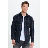Tudors Erkek Slim Fit Dar Kesim Kareli Cepli Siyah Oduncu Gömlek