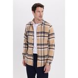 Tudors Erkek Slim Fit Dar Kesim Kareli Kışlık Oduncu Gömlek - Bej - 2XL