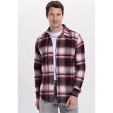 Tudors Erkek Slim Fit Dar Kesim Kareli Kışlık Oduncu Gömlek - Bordo - Ekru - XL