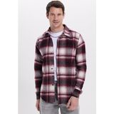 Tudors Erkek Slim Fit Dar Kesim Kareli Kışlık Oduncu Gömlek - Bordo - Ekru