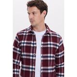 Tudors Erkek Slim Fit Dar Kesim Kareli Kışlık Oduncu Gömlek - Bordo