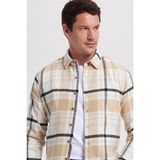 Tudors Erkek Slim Fit Dar Kesim Kareli Kışlık Oduncu Gömlek - Ekru