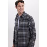 Tudors Erkek Slim Fit Dar Kesim Kareli Kışlık Oduncu Gömlek - Gri