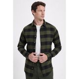 Tudors Erkek Slim Fit Dar Kesim Kareli Kışlık Oduncu Gömlek - Haki