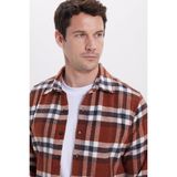 Tudors Erkek Slim Fit Dar Kesim Kareli Kışlık Oduncu Gömlek - Kahverengi - 2XL