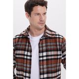 Tudors Erkek Slim Fit Dar Kesim Kareli Kışlık Oduncu Gömlek - Kahverengi