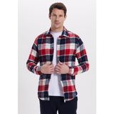 Tudors Erkek Slim Fit Dar Kesim Kareli Kışlık Oduncu Gömlek - Kırmızı - Lacivert