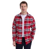 Tudors Erkek Slim Fit Dar Kesim Kareli Kışlık Oduncu Gömlek - Kırmızı - Siyah - XL