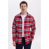 Tudors Erkek Slim Fit Dar Kesim Kareli Kışlık Oduncu Gömlek - Kırmızı - Siyah
