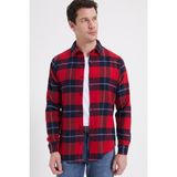 Tudors Erkek Slim Fit Dar Kesim Kareli Kışlık Oduncu Gömlek - Kırmızı - XL