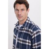Tudors Erkek Slim Fit Dar Kesim Kareli Kışlık Oduncu Gömlek - Lacivert - 2XL