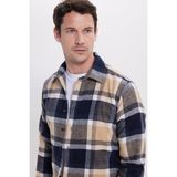 Tudors Erkek Slim Fit Dar Kesim Kareli Kışlık Oduncu Gömlek - Lacivert - XL