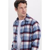 Tudors Erkek Slim Fit Dar Kesim Kareli Kışlık Oduncu Gömlek - Mavi - Bordo