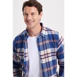 Tudors Erkek Slim Fit Dar Kesim Kareli Kışlık Oduncu Gömlek - Saks Mavi