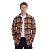 Tudors Erkek Slim Fit Dar Kesim Kareli Kışlık Oduncu Gömlek,Kahve Siyah Xl