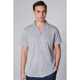 Tudors Erkek Slim Fit Dar Kesim Kısa Kollu Örme Kumaş Gri Apaş Yaka Gömlek