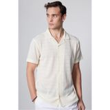 Tudors Erkek Slim Fit Dar Kesim Kısa Kollu Örme Kumaş Yazlık Beyaz Apaş Yaka Gömlek