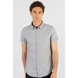 Tudors Erkek Slim Fit Dar Kesim Kısa Kollu Pamuklu Oxford Doku Gömlek, Gri, XS