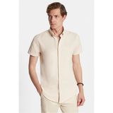 Tudors Erkek Slim Fit Dar Kesim Kısa Kollu Spor Yaka Oxford Doku Pamuklu Bej Gömlek - 2XL