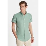 Tudors Erkek Slim Fit Dar Kesim Kısa Kollu Spor Yaka Oxford Doku Pamuklu Yeşil Gömlek