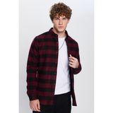 Tudors Erkek Slim Fit Dar Kesim Oduncu Düğmeli Yaka Kareli Kışlık Gömlek - XL - Karışık