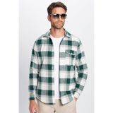 Tudors Erkek Slim Fit Dar Kesim Oduncu Tek Cepli Kareli Kışlık Gömlek, Yeşil Kareli, XL