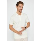 Tudors Erkek Slim Fit Dar Kesim Pamuk Düz Pike Ekru Polo Yaka Tişört - 2XL