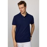 Tudors Erkek Slim Fit Dar Kesim Pamuk Düz Pike Lacivert Polo Yaka Tişört - XL