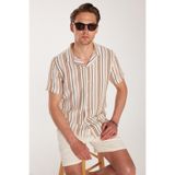 Tudors Erkek Slim Fit Dar Kesim Pamuklu Çizgili Kısa Kollu Apaş Yaka Gömlek, Multi1, S Beden