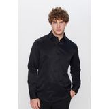 Tudors Erkek Slim Fit Dar Kesim Pamuklu Düz Siyah Gömlek - 2XL