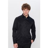 Tudors Erkek Slim Fit Dar Kesim Pamuklu Düz Siyah Gömlek