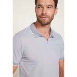 Tudors Erkek Slim Fit Dar Kesim Pamuklu Fermuarlı Gri Polo Yaka Tişört