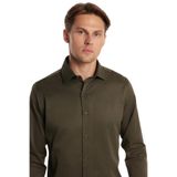 Tudors Erkek Slim Fit Dar Kesim Pamuklu Haki Gömlek - XL