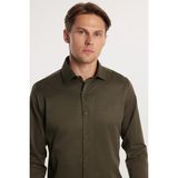 Tudors Erkek Slim Fit Dar Kesim Pamuklu Haki Gömlek