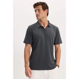Tudors Erkek Slim Fit Dar Kesim Pamuklu Kısa Kollu Çizgili Antrasit Polo V Yaka Tişört - 2XL