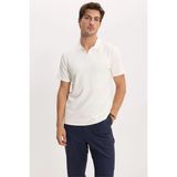Tudors Erkek Slim Fit Dar Kesim Pamuklu Kısa Kollu Çizgili Ekru Polo V Yaka Tişört - 2XL