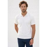 Tudors Erkek Slim Fit Dar Kesim Pamuklu Kısa Kollu Çizgili Ekru Polo V Yaka Tişört