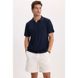 Tudors Erkek Slim Fit Dar Kesim Pamuklu Kısa Kollu Çizgili Lacivert Polo V Yaka Tişört