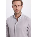 Tudors Erkek Slim Fit Dar Kesim Pamuklu Kolay Ütü Gri Düğmeli Yaka Gömlek - XL