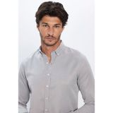 Tudors Erkek Slim Fit Dar Kesim Pamuklu Kolay Ütü Gri Düğmeli Yaka Gömlek