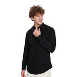 Tudors Erkek Slim Fit Dar Kesim Pamuklu Kolay Ütü Siyah Hakim Yaka Gömlek - 2XL