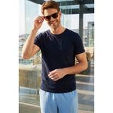 Tudors Erkek Slim Fit Dar Kesim Pamuklu Likralı Esnek Kumaş Basic Lacivert Bisiklet Yaka Tişört - 3XL